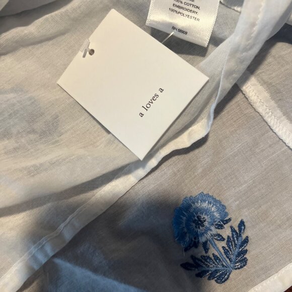 A Loves A White and Blue Embroidered Floral Top/ Size Medium - Picture 7 of 8